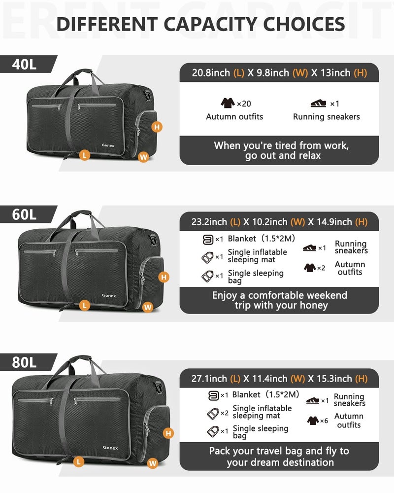 Gonex حقيبة سفر قابلة للطي بحجم 150 لتر من غونيكس مع قسم للأحذية، حقيبة دفل خفيفة الوزن ومقاومة للماء للتخييم وصالة الألعاب الرياضية وحقائب نهاية الأسبوع باللون الرمادي - Image 3
